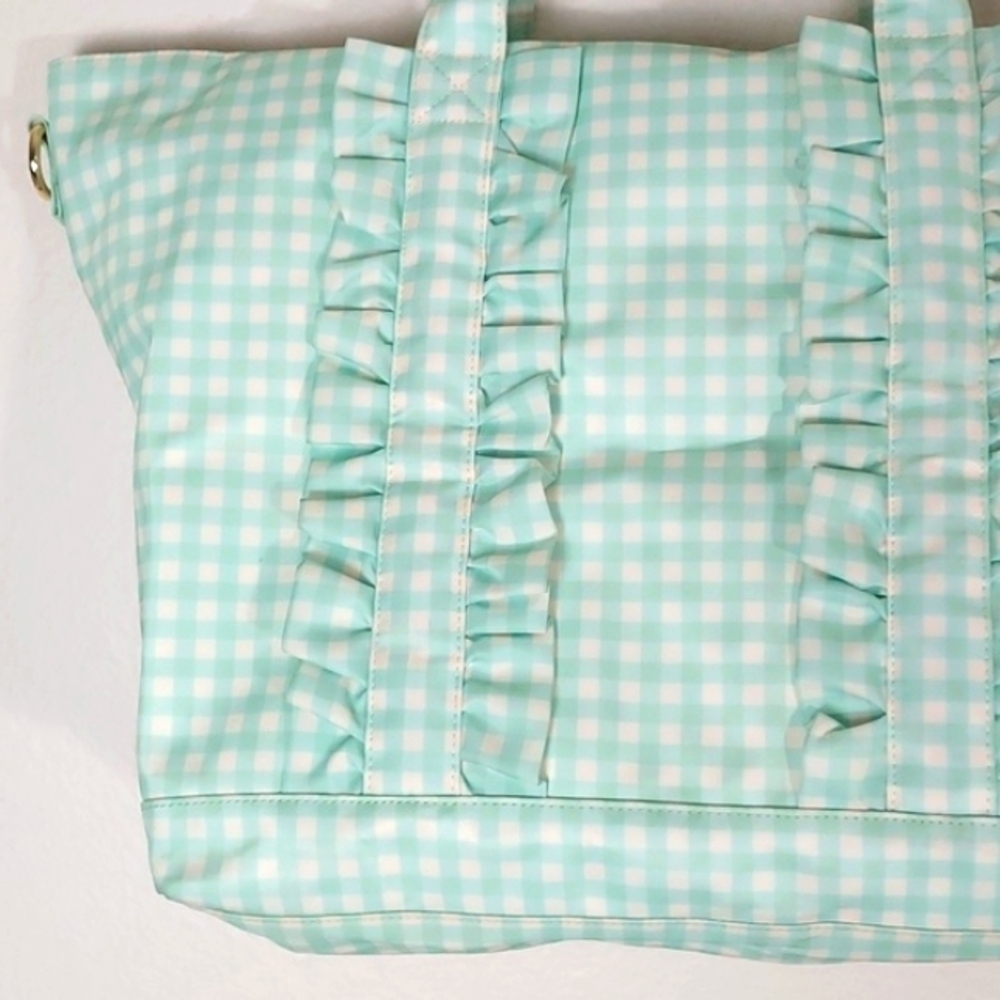 Stoney Clover Lane Ruffle Tote Bag Mint Chip Gingham - Picture 5 of 16